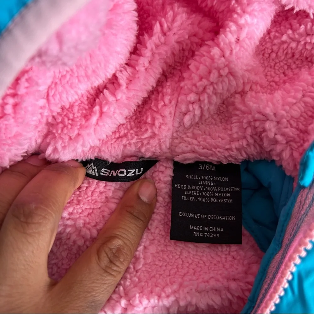 Bundle Snozu H&M Infant Baby Blue and Pink Snowsuit‎ hooded Fleece Lining 3/6 M
